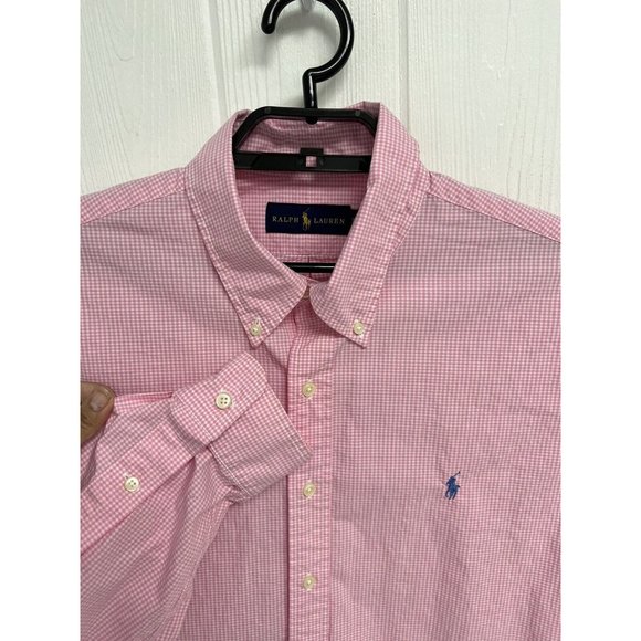 Ralph Lauren Men's Light Pink Checked Collared Button Up Dress Shirt Size XL - Picture 9 of 11